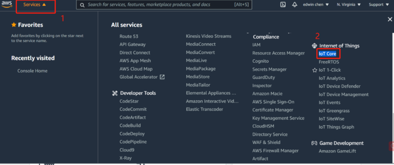 File:Locate IoT Core in the AWS Service Control Panel.png