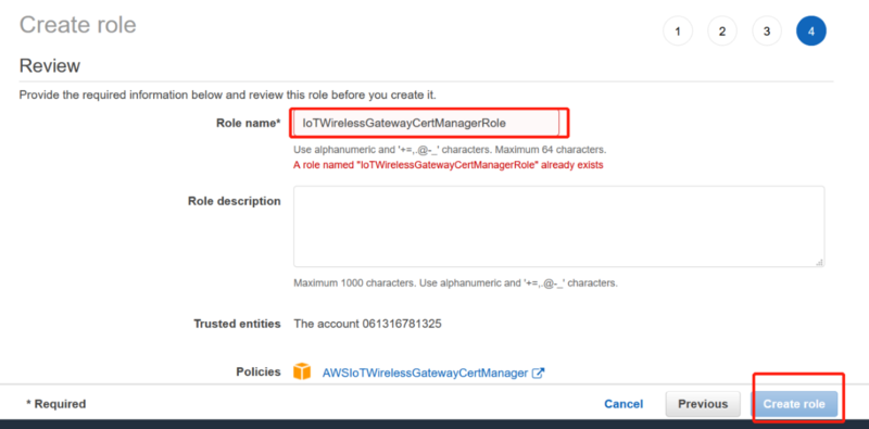 File:In role name,enter AWSIoTWirelessGatewayCertManagerRole,and then choose Create role..png